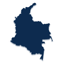 Silhouette map of colombia in dark blue with subtle shadow effect