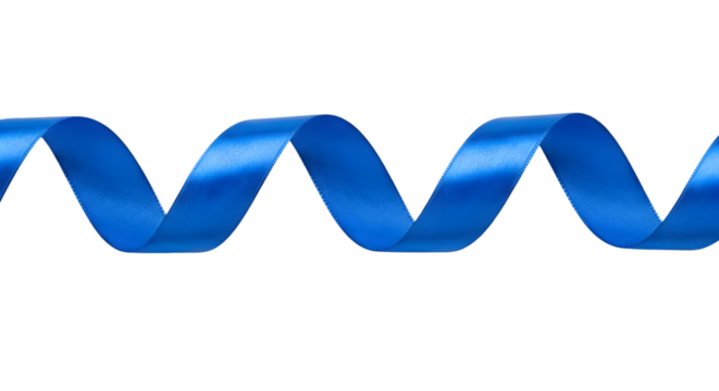 Blue Ribbon Curled in a Wave Pattern on Black Background