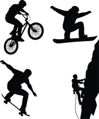 Fototapeta premium Dynamic silhouettes of extreme sports athletes in action