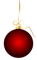 Red shiny hanging ball with ribbon festive design decorative element