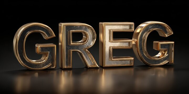 3D Rendered 'Greg' in Shiny Gold on Matte Black - Ideal for Online Ads and Postcards