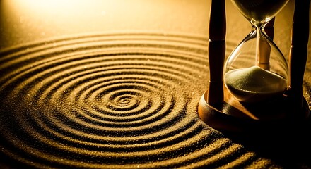 Hourglass with flowing sand and ripple patterns, golden light