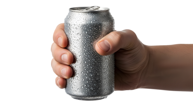 Hand Gripping Cold Aluminum Can condensation