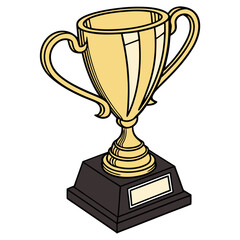 Victorious gold trophy with intricate design, supported by a black base, isolated on a white backdrop.