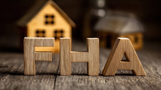 FHA Mortgage: Wooden Letters with Paper House Background, Symbolizing Building Costs and Construction Expenses