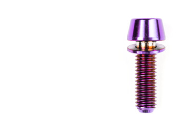 Pink titanium hexagonal bolt on a white background