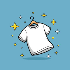 Sparkling clean white t-shirt on a hanger surrounded by stars and sparkles a symbol of freshness and new beginnings © khafid