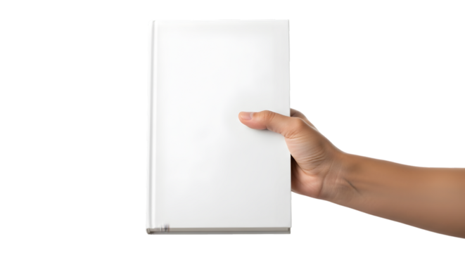 Hand Holding a Blank White Book graphic design - Powered by Adobe