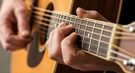 Obraz premium Close-up of musician's fingers playing a guitar fretboard.jpg