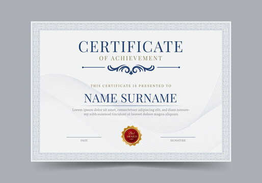 Certificate of achivement diploma with badge vector template