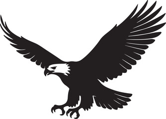 Silhouette of a bald eagle in flight with wings spread wide and talons extended downwards flying also transparent background