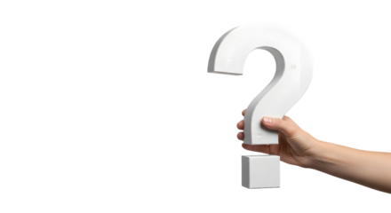 Hand Holding a Large White Question Mark graphic design