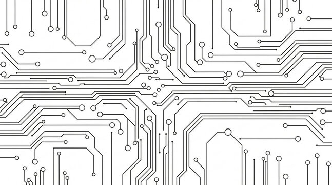 Technical drawing showing symmetrical black and white line art diagram representing complex electronic circuit board architecture and pathways layout.