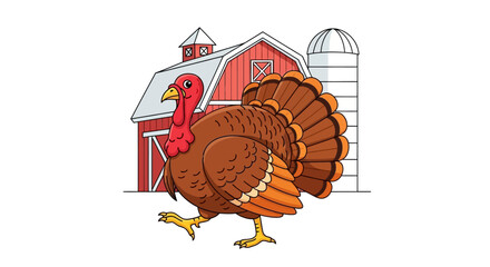 Thanksgiving Turkey with Barn and Silo Vector Illustration for Holiday Greetings © Syam Artwork