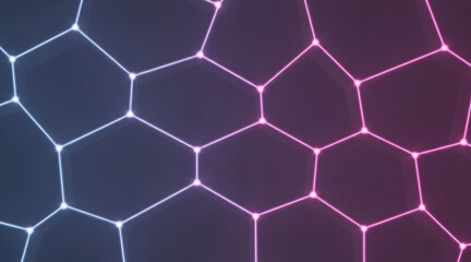 Abstract background featuring interconnected glowing hexagons forming seamless tessellation pattern with color gradient