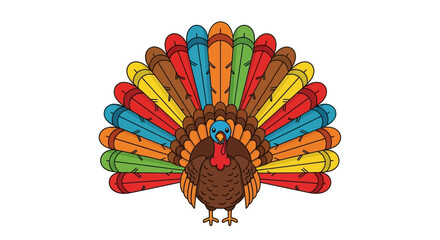 Colorful Thanksgiving Turkey Illustration with Spread Feathers