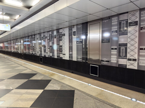 Moscow, Russia, November 13, 2025: Rasskazovka station on Solntsevskaya Line of Moscow Metro is located in Vnukovo district at intersection of Borovskoye Highway and Korneya Chukovsky Street