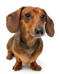 Chubby Dachshund Relaxing on a Plain White Backdrop