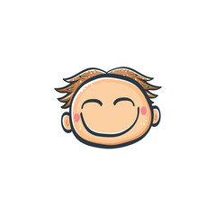 Cartoon cute hand drawn funny boy face isolated on white background, Cartoon happy children with funny hair. 1 june international childrens day background with little smiling baby boy icon or label