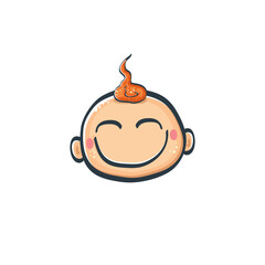 Cartoon cute hand drawn funny boy face isolated on white background, Cartoon happy children with funny hair. 1 june international childrens day background with little smiling baby boy icon or label