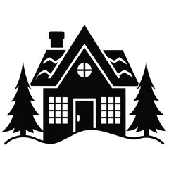 snow capped house vector on white background
