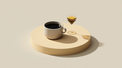 Minimalist Still Life with Coffee Cup and Cocktail Glass