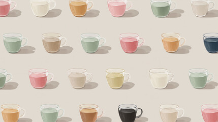 Colorful Cups Pattern &ndash; Hand-Drawn Seamless Background