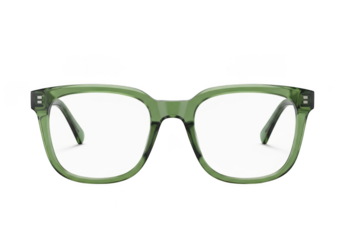 Stylish light green framed eyeglasses with clear lenses showcasing a modern design isolated on transparent background