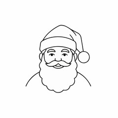 Naklejka premium Simple line art icon of a smiling Santa Claus face with a classic hat and beard, perfect for Christmas holiday designs and festive graphics