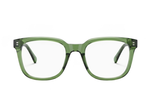 Stylish light green framed eyeglasses with clear lenses showcasing a modern design isolated on transparent background - Powered by Adobe