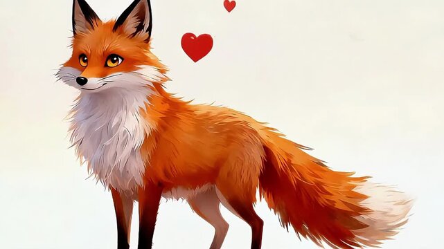 Crimson Tailed Fox: Adorable Animated Red Fox with Heart Illustration