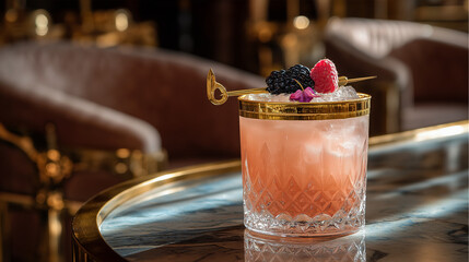 Elegant Berry Cocktail in Crystal Glass on Marble Table