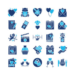 Valentine icon set collection. Containing literature, read, marriage, email, library, mail.Solid vector icons collection