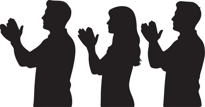 Silhouettes of People Clapping Extended Description: Three black silhouettes of people clapping their hands are shown in profile against a white background. The also transparent background