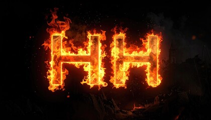 Two Large Orange Letters HH Ignited With Fiery Flames Against A Dark Smoky Background With Embers Floating Around Symbolizing Heat And Danger