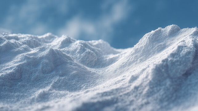 Snowy landscape with soft mounds under blue sky and clouds  