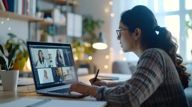 Woman in online training session on a laptop video call. - Powered by Adobe