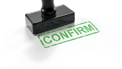 Green confirm letter ink stamp on white paper
