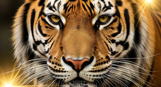 Portrait of a majestic Bengal tiger, a striped wildcat predator, captured close-up at the zoo