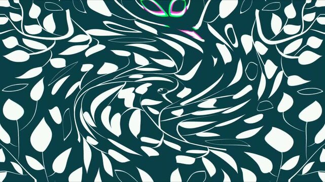 Abstract White Leaf Wave Pattern on Green Background Glitch Effect Botanical Motion Loop