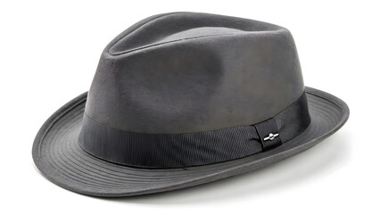 Classic grey felt fedora hat with feather band