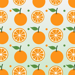 Fresh fruits orange and lemon pattern vector texture design on light green gradient background