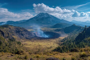 Breathtaking Vista of Paricutin Volcano: A Majestic Mountain Landscape with Crater, Lava Flow, and Snow-Capped Peaks in the Heart of Michoacan, Mexico