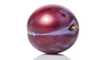 Fototapeta premium Single ripe plum with a stem, isolated on white background