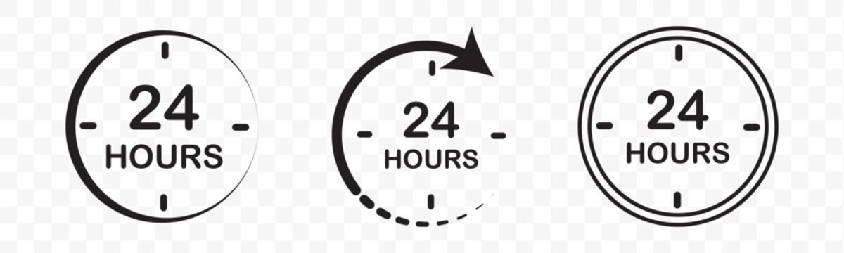 24 hrs icon flat illustration set logo.