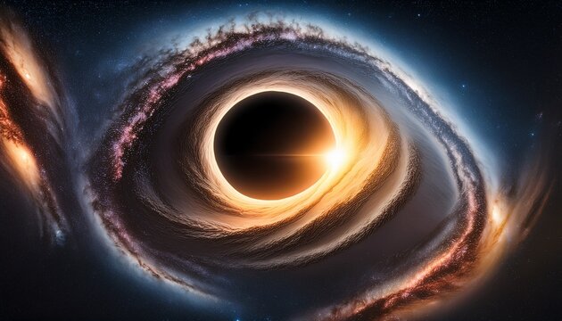 a massive black hole located at the center of a sprawling galaxy in space