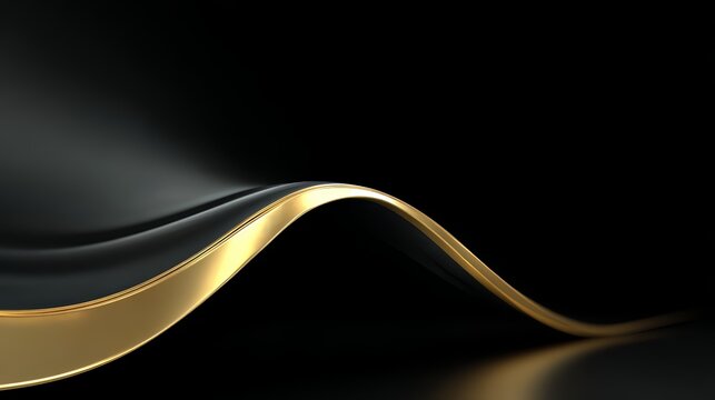 Black and gold wave with a shiny surface. The image is a black and gold wave with a shiny surface