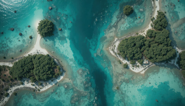 Aerial view of tropical islands with turquoise waters