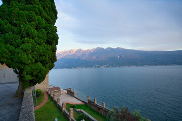 beautiful sunset over garda lake