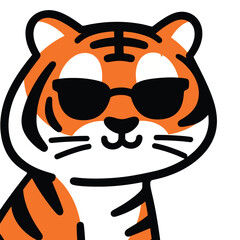 Cool tiger cartoon vector illustration with black sunglasses, bold lines, and playful attitude. Perfect for trendy designs, mascot concepts, and stylish animal themed creative projects.
